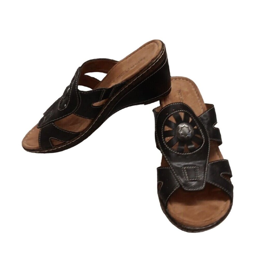 ✅Natural Soul By Naturalizer Slip-On Black Faux Leather Sandals Womens 9.5M Shoe - Picture 2 of 10